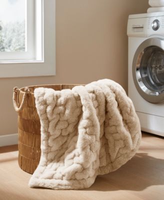 Ruched Reversible Faux-Fur Throw, 50" x 60"