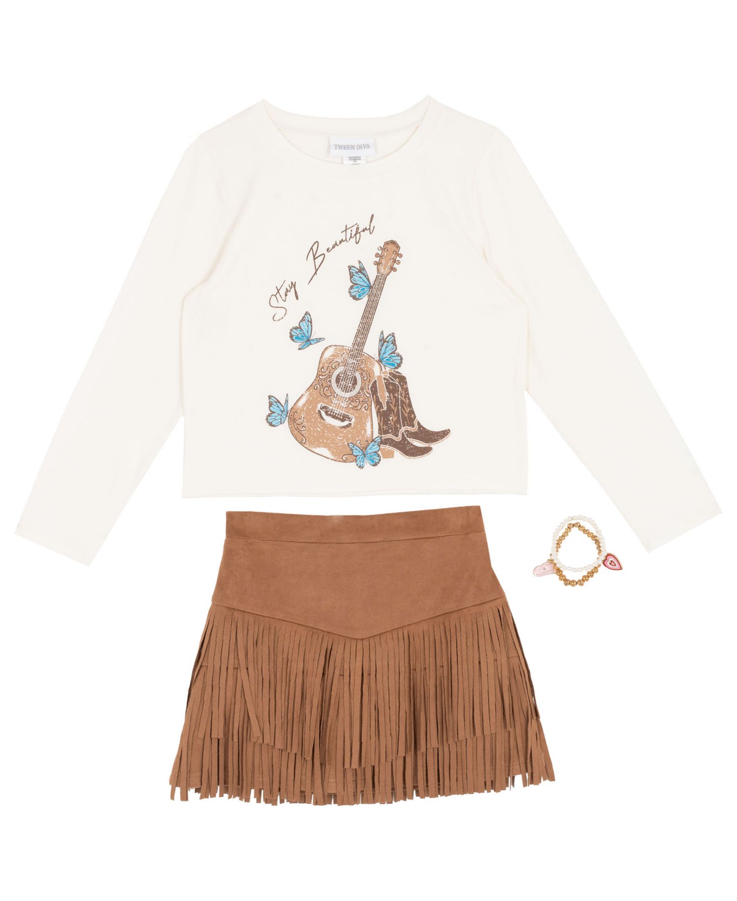Girls' 7-12 Long-Sleeve Top and Skorts, 2-Piece Set