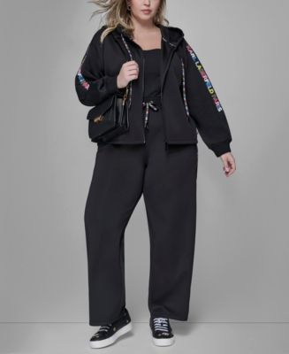 KARL LAGERFELD PARIS Women's Plus Size Athleisure Zip-Up Jacket