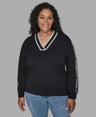 KARL LAGERFELD PARIS - Plus Size V-Neck Side Logo Sweater