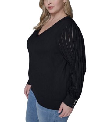 Women's Plus Size V-Neck Long-Sleeve Sweater