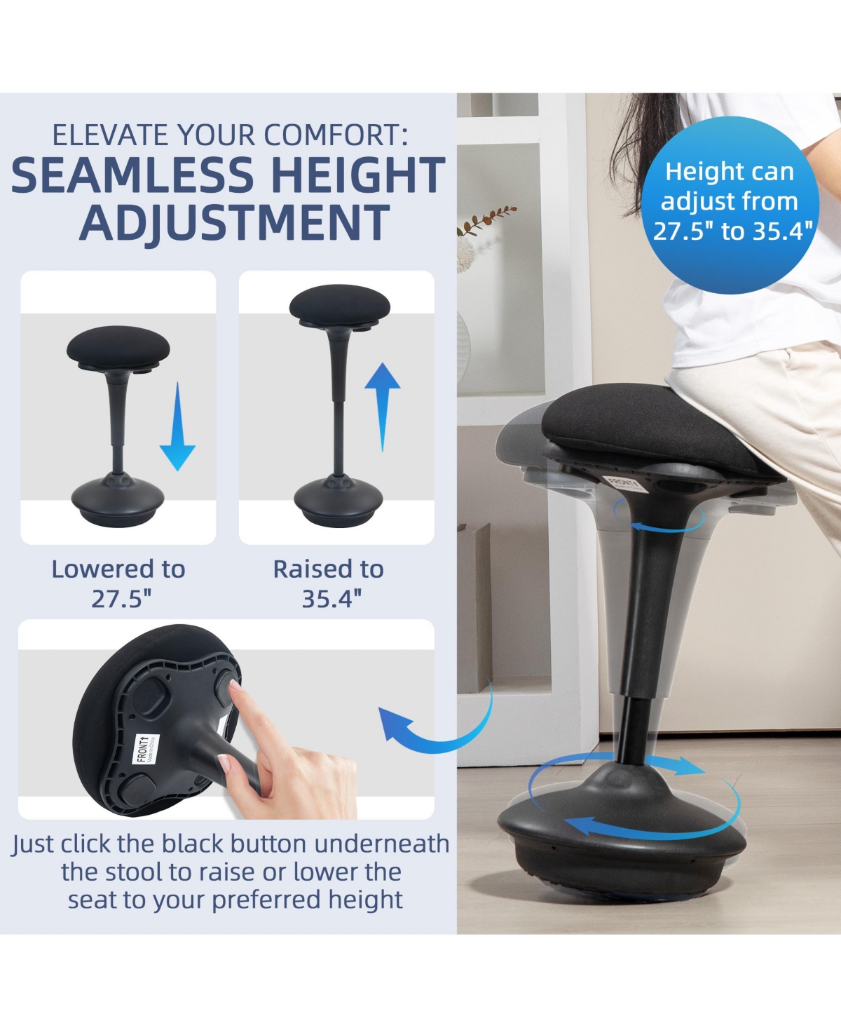 Homcom Adjustable Active Sding Stool with Rocking Motion,