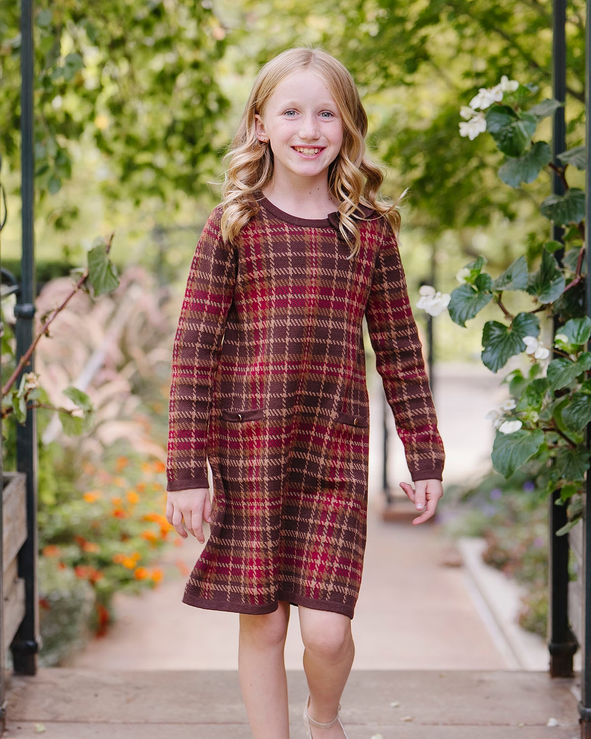 Hope & Henry Toddler Girls Organic Long Sleeve Bow Detail Tweed Sweater Dress