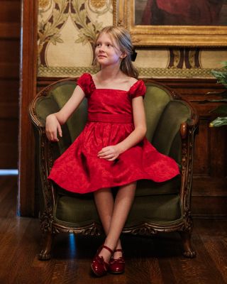 Little Girls Organic Puff Sleeve Sateen Party Dress