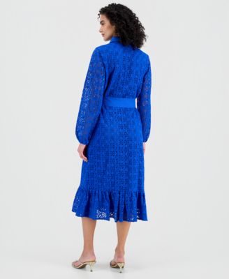 Women's Cotton Belted Lace Midi Dress