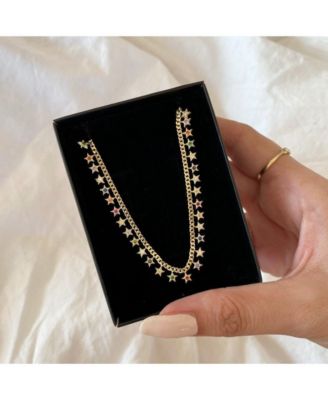 Rainbow Multiple Star Station Necklace Sterling Silver