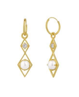 Sterling Silver Rhombus 3D Pearl Earrings
