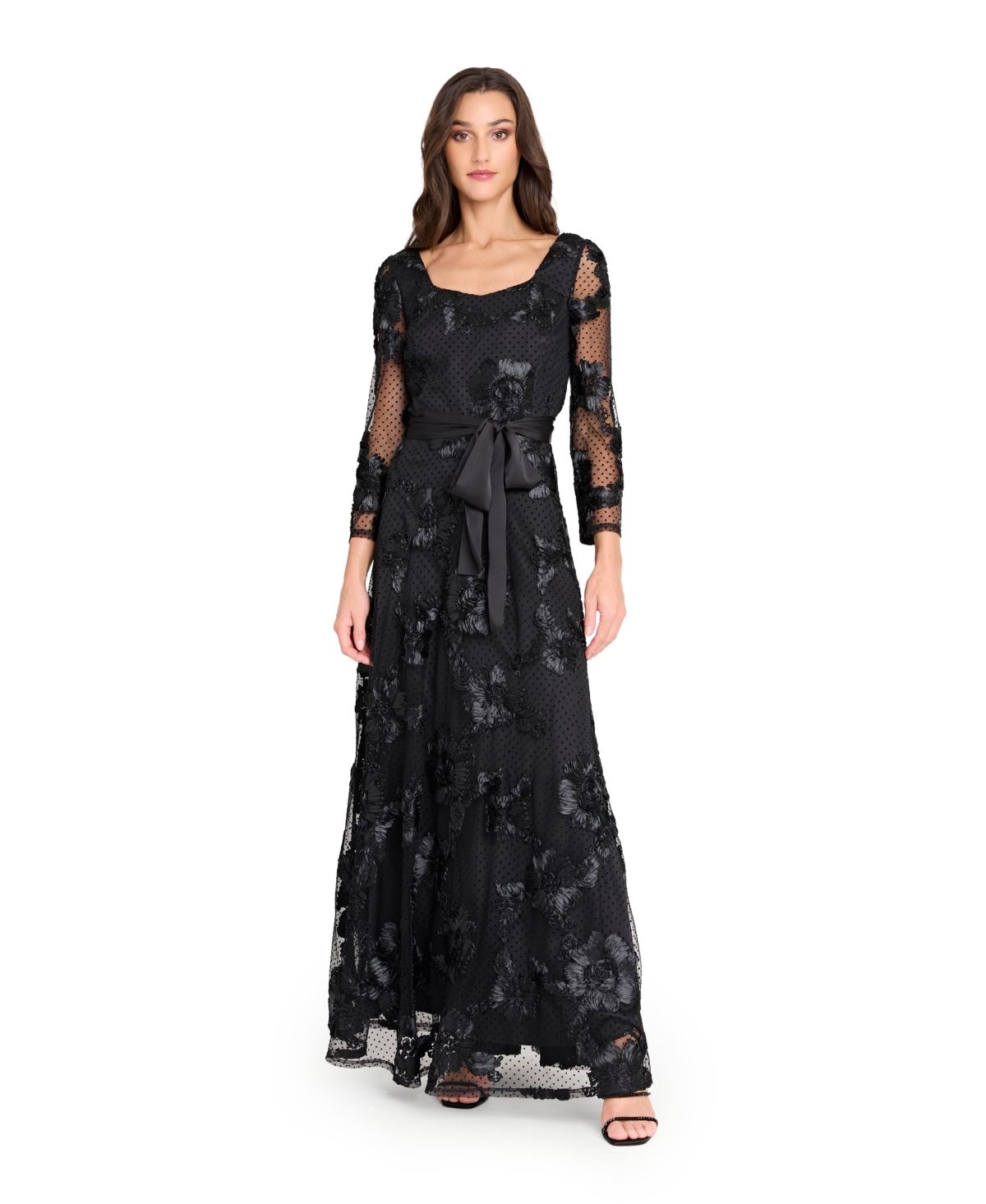 Tahari Asl Women's Embroidered Maxi Gown In Black