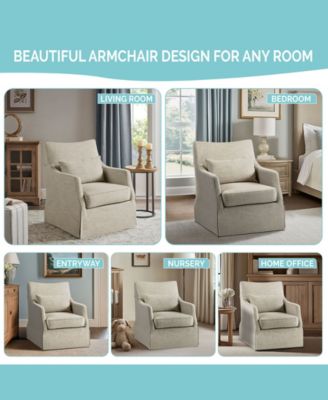 London 28"W Upholstered Skirted Swivel Armchair with Lumbar Pillow