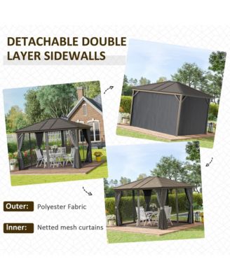 10'x12' Hardtop Gazebo, Mesh, Curtains, Steel Slat Canopy, Dark