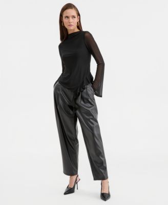 Women's Mock-Neck Ruffled-Trim Top, Macy's Exclusive