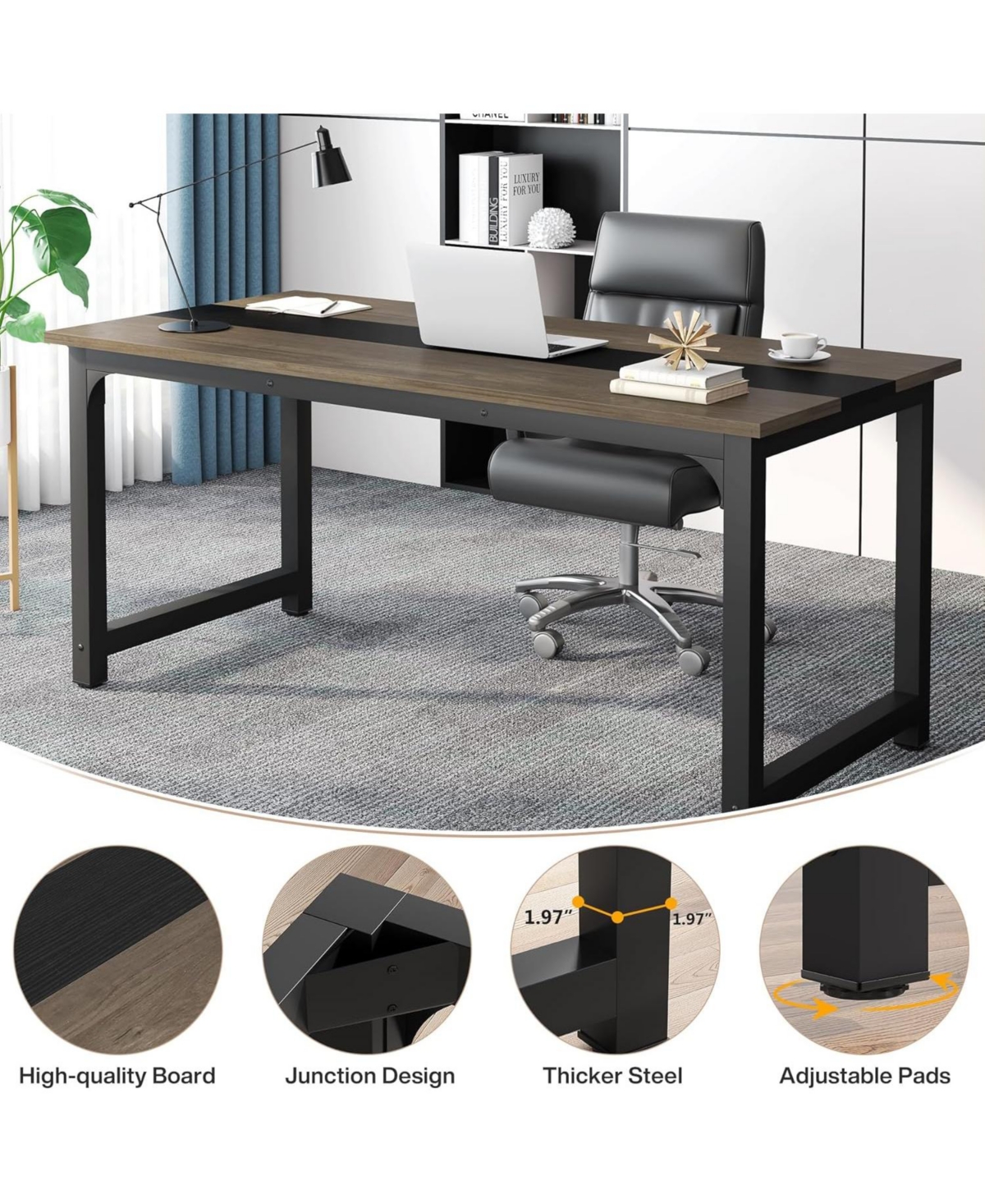 Tribesigns Large Executive Desk with Thicken Frame,70.8”Office Computer Desk，Modern Simple Workstation Business Furniture