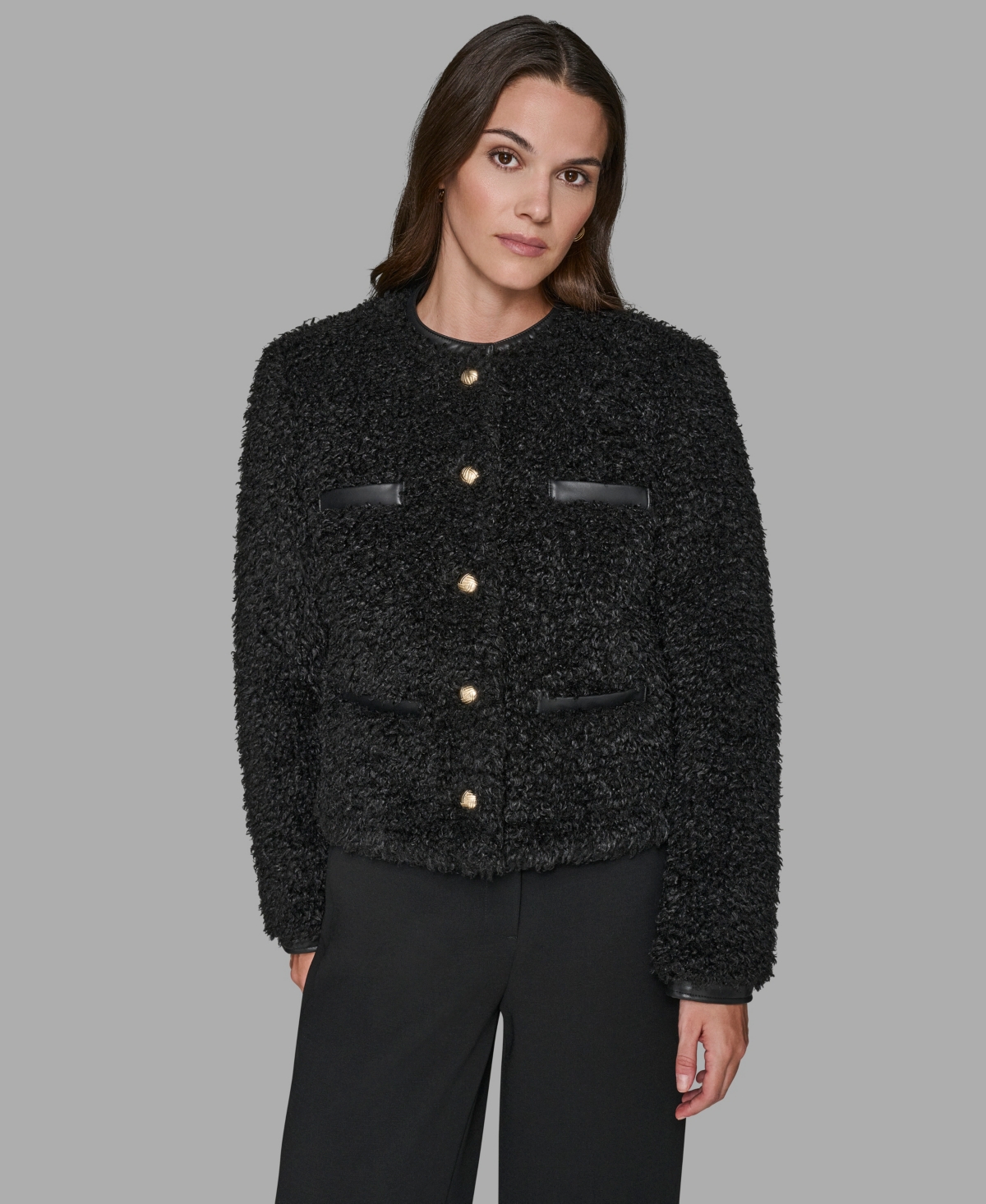 Karl Lagerfeld Women's Crewneck Pocket Detail Jacket In Black