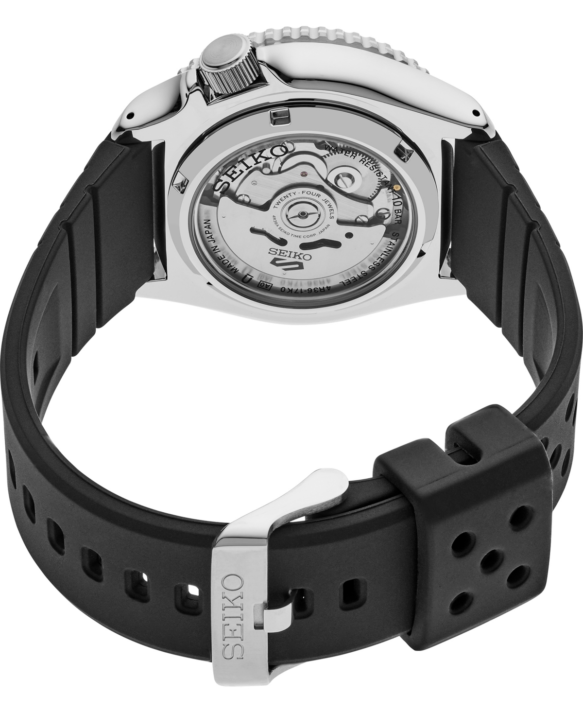 Seiko Men's 5 Sports Black Silicone Strap Watch, 42.5mm