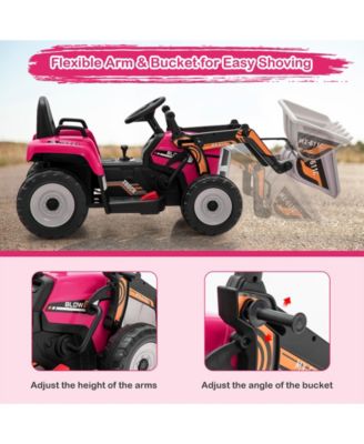 12V Battery Powered Kids Ride on Excavator with Adjustable Arm and Bucket-Pink