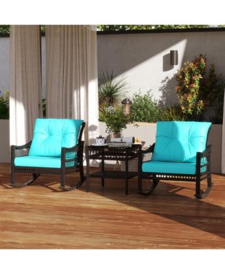 3 Pieces Rat Rocking Chair Set, Outdoor Rocker Chair,