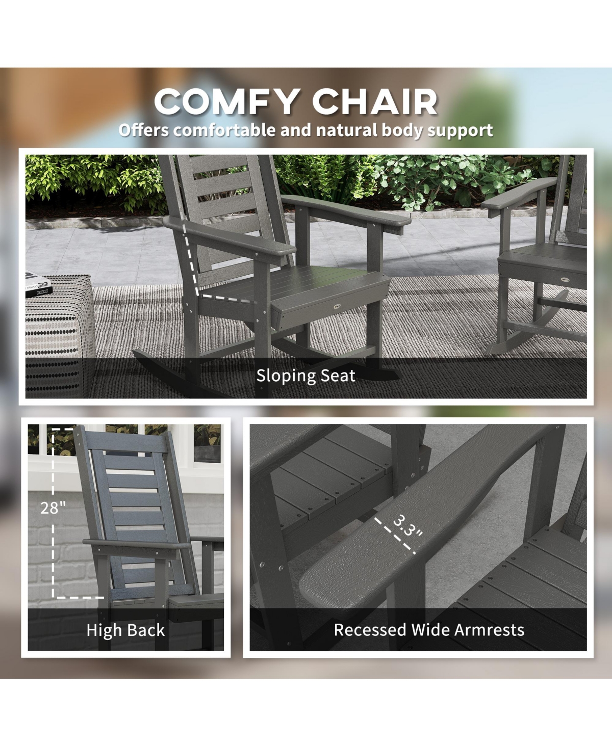 Outsunny 2 Outdoor Rocking Chairs, Hdpe High Back Patio Rockers