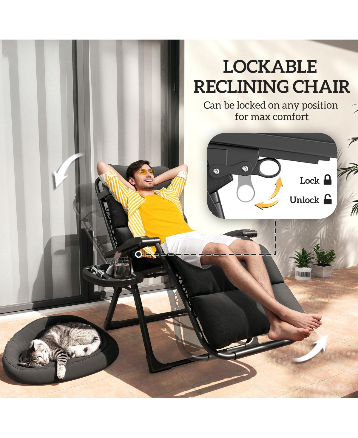 Outsunny Zero Gravity Lounge Chair Set Padded Outdoor Recliner Chair,