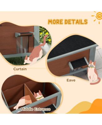 Outdoor Cat House, Wooden Feral Cat House W/ Removable Floor,