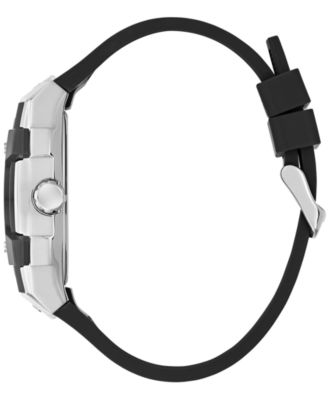 Men's Silver-Tone Black Silicone Multi-Function Watch, 44mm