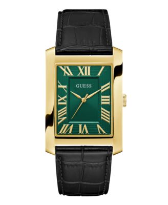 Men's Gold-Tone Black Leather Analog Watch, 34mm
