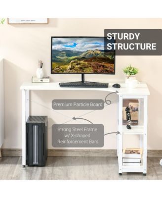 L-Shaped Computer Desk with 2 Side Shelves and Steel Frame