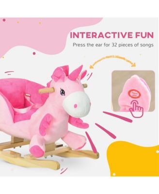 Kids Rocking Chair with Sound, Wood Base Seat, Safety Belt, Unicorn