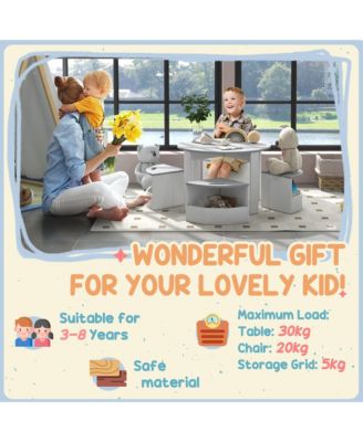 5 Piece Kids Table and Chairs Set with Storage for Activities, Gray