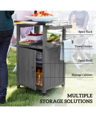 Grill Cart, Kitchen Island with Stainless Steel Top, Dark