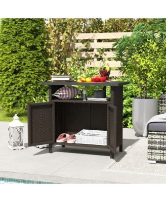 Wicker Storage Cabinet, Outdoor Buffet Cabinet, Dark