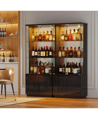 71" LED Glass Wine Cabinet with Lockable Doors