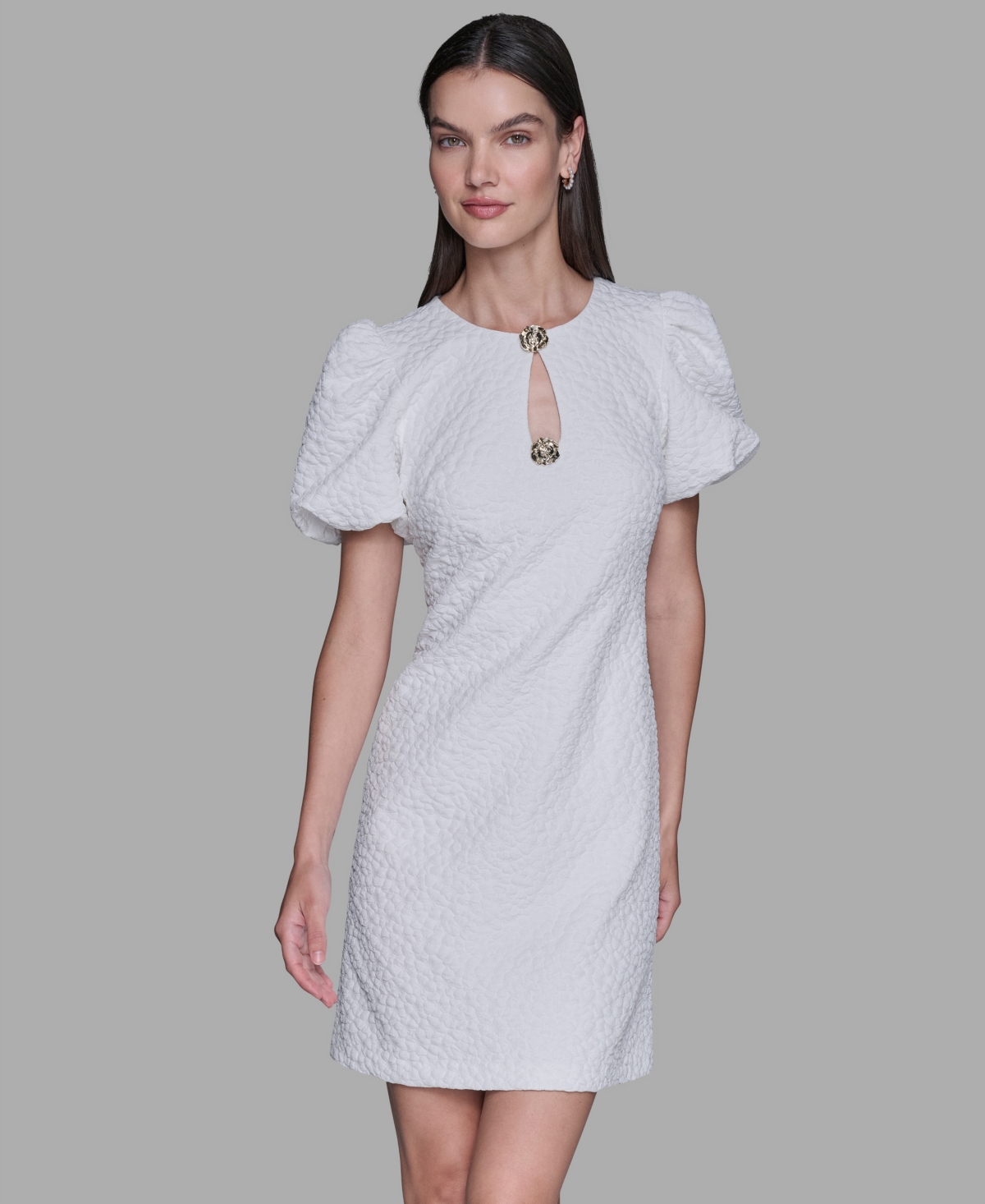 Karl Lagerfeld Women's Puff-sleeve Floral Dress In White