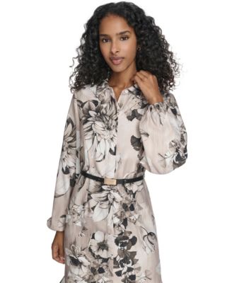 Women's Belted Long-Sleeve Shirt Dress