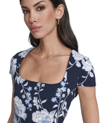 Women's Floral Print Square Neck Dress