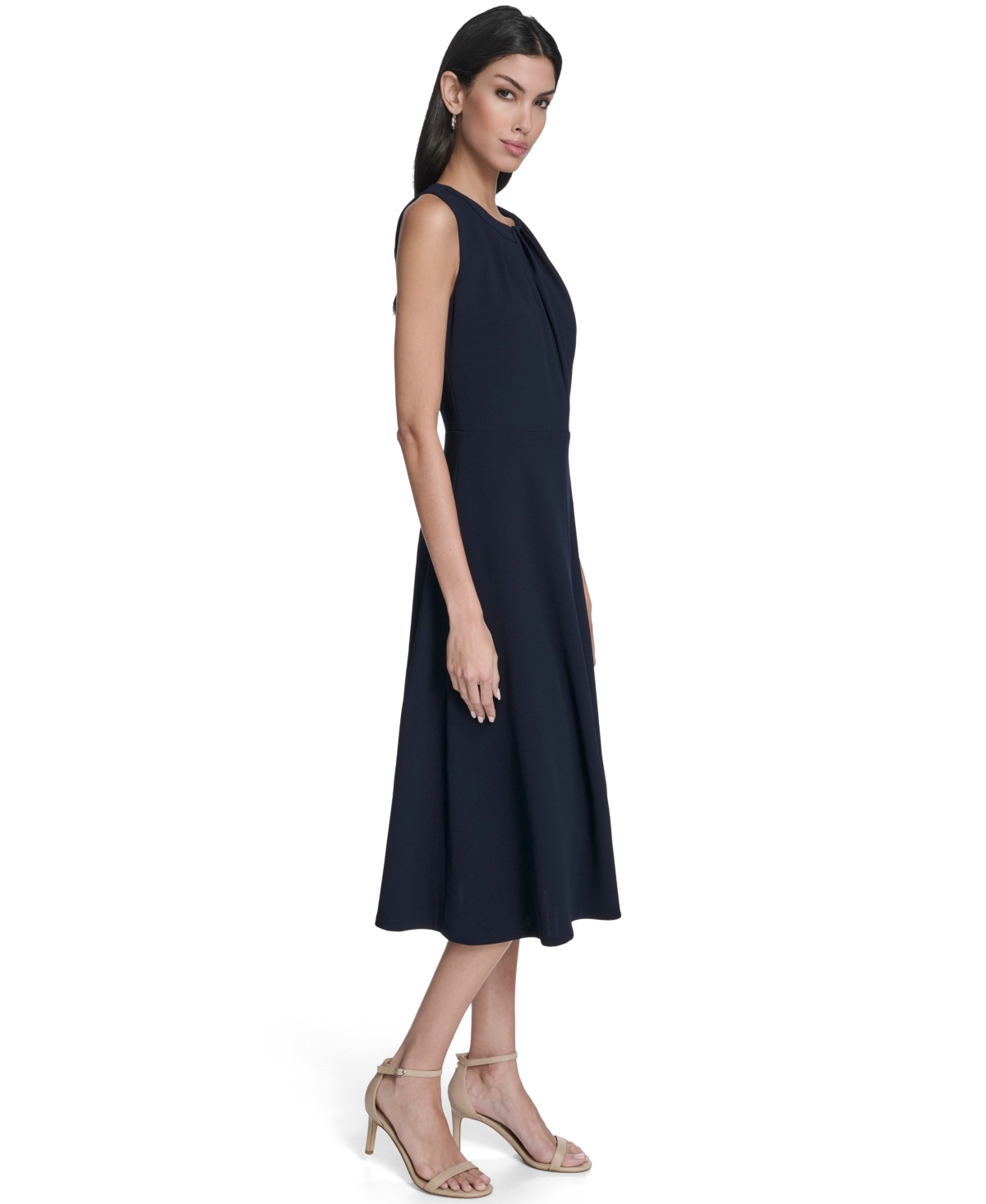 Calvin Klein Women's Pleat Detail Crewneck Midi Dress In Blue