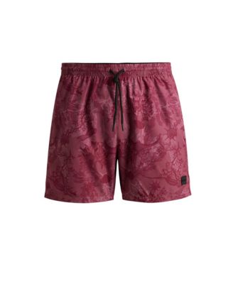 Men's Seasonal Print Logo-Badge Swim Shorts
