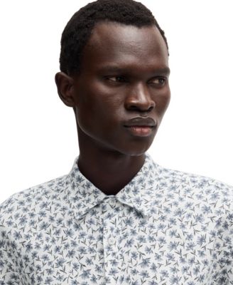 Men's Floral-Print Stretch Linen Slim-Fit Shirt
