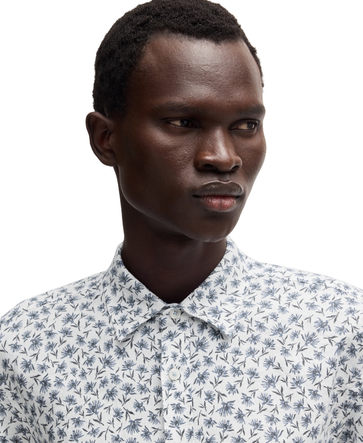 Boss by Hugo Men's Floral-Print Stretch Linen Slim-Fit Shirt