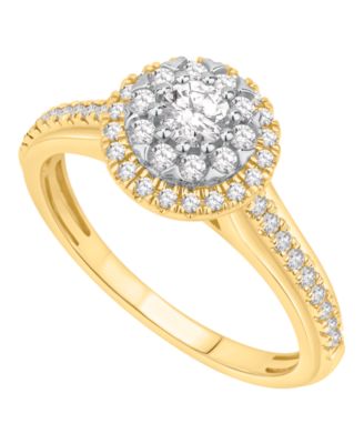 Macy's - Diamond Halo Cluster Engagement Ring (1/2 ct. t.w.) in 14K Yellow Gold