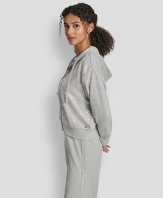 Petite Sequin Zip-Front Hoodie