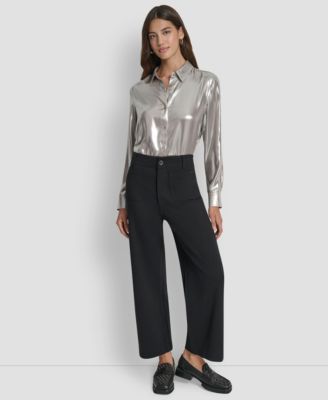 Petite High-Rise Wide-Leg Cropped Ponte Pants
