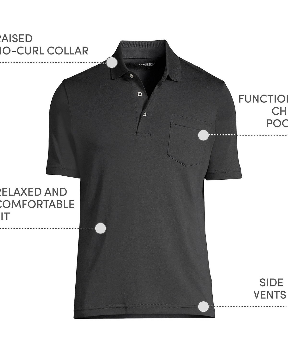 Lands' End Men's Short Sleeve Cotton Supima Polo Shirt with Pocket