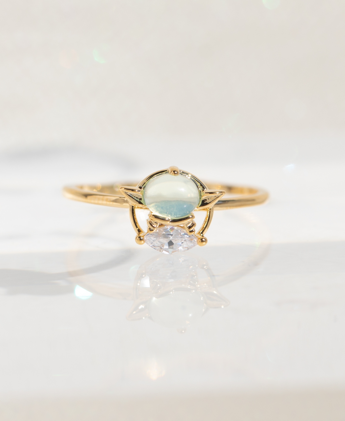 Girls Crew Crystal Star Wars Grogu Gold Plated Adjustable Rings In Gold