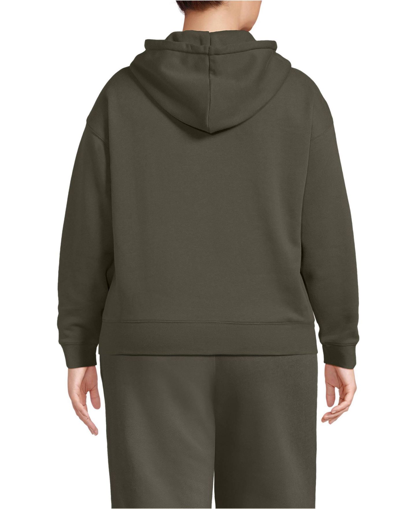 Женское худи Lands' End Plus Size Serious Sweats Hooded, цвет: Тёмно-зелёный мох — фото 2