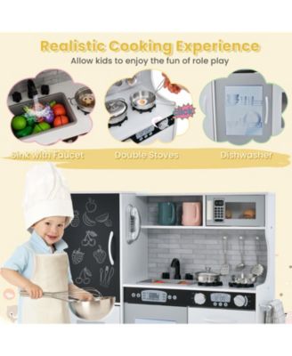 Kids Wooden Pretend Play Kitchen with Blackboard & Accessories