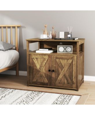 Cat Litter Box Enclosure with Double Barn Doors, Divider, Side Entry and Storage Shelf