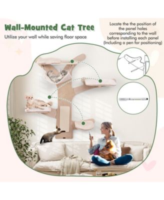Wall-Mounted Cat Tower with Hammock Platforms and Sisal Scratching Mat