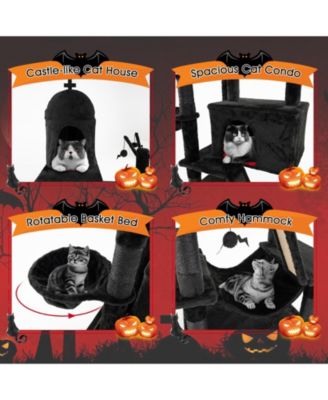 Gothic Cat Tree with 2 Cat Condos and Spooky Dangling Ball for Indoor Cats