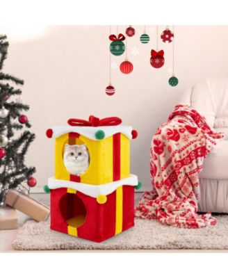 2 Gift Box Shaped Cute Christmas Cat House with Bow