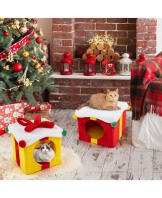 2 Gift Box Shaped Cute Christmas Cat House with Bow